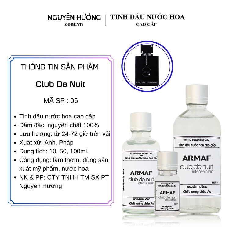 Tinh Dầu Nước Hoa Cao Cấp Club De Nuit by Armaf