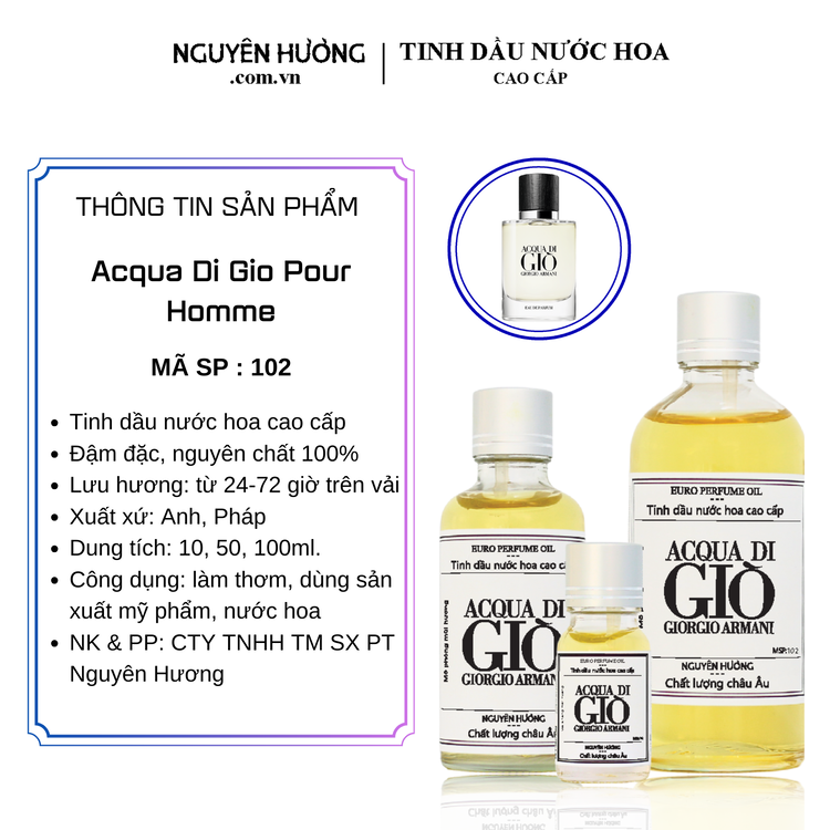 Tinh Dầu Nước Hoa Cao Cấp Acqua Di Gio Pour Homme