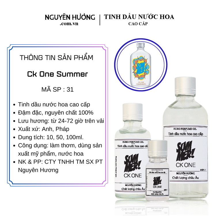 Tinh Dầu Nước Hoa Cao Cấp One Summer by Calvin Klein