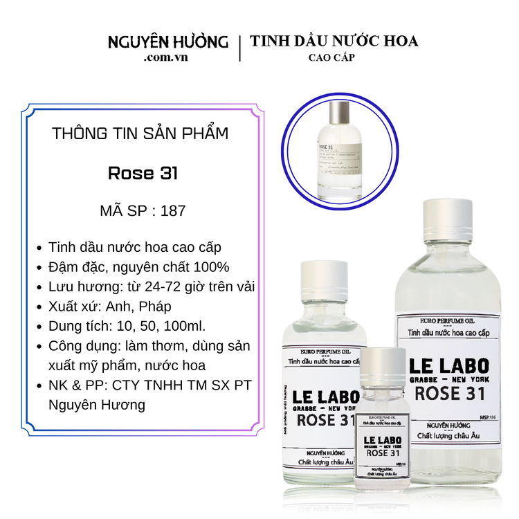 Tinh Dầu Nước Hoa Cao Cấp Rose 31 by Le Labo