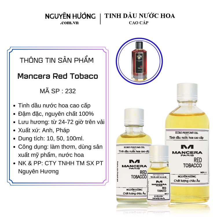 Tinh Dầu Nước Hoa Cao Cấp Red Tobaco by Mancera